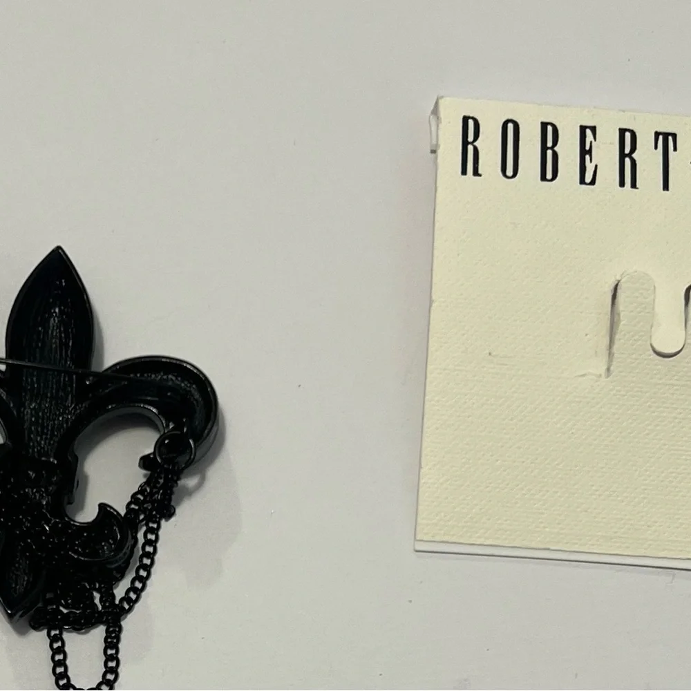 Robert Rose Black Fleur-de-Lis Brooch Pin Statement Jewelry